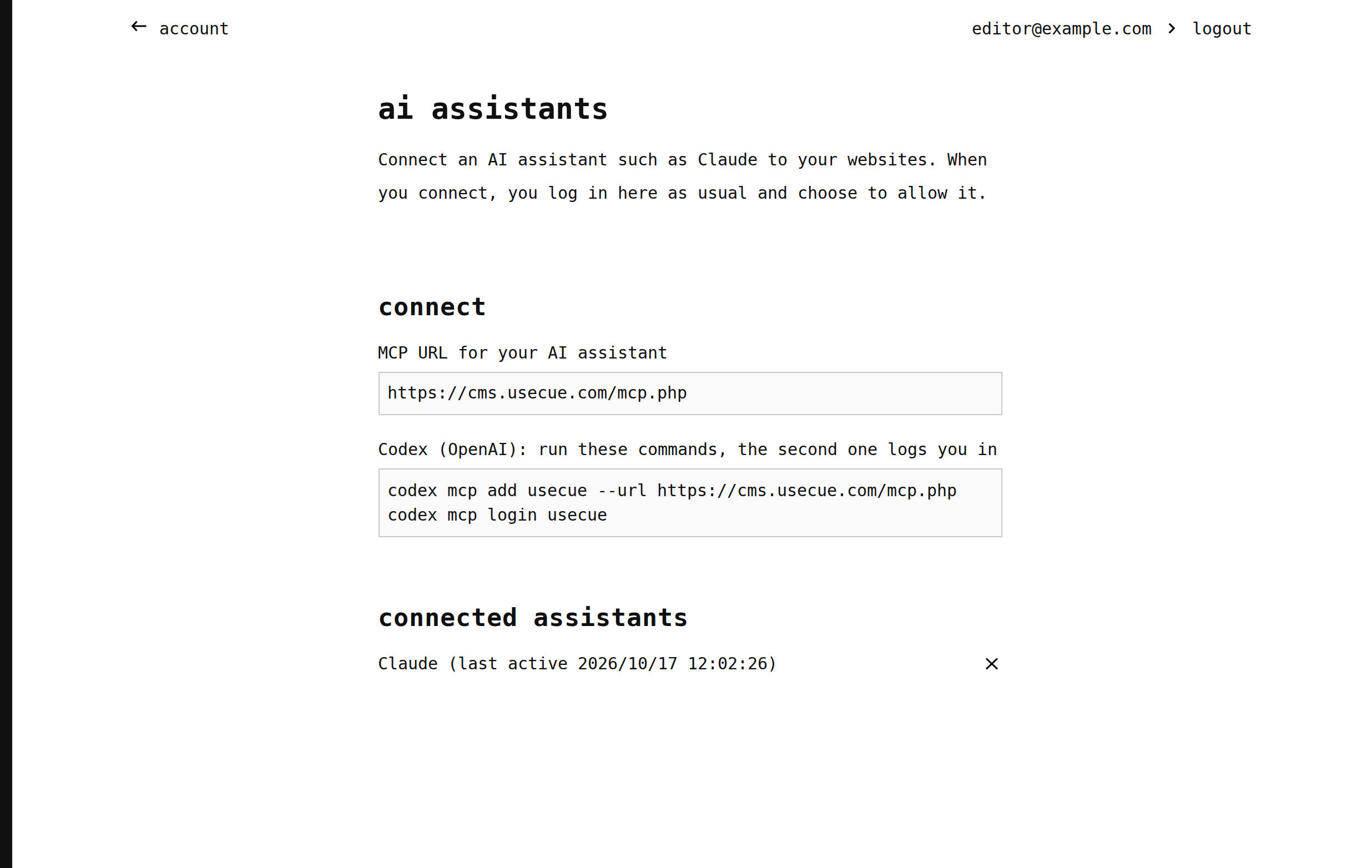 The AI assistants page