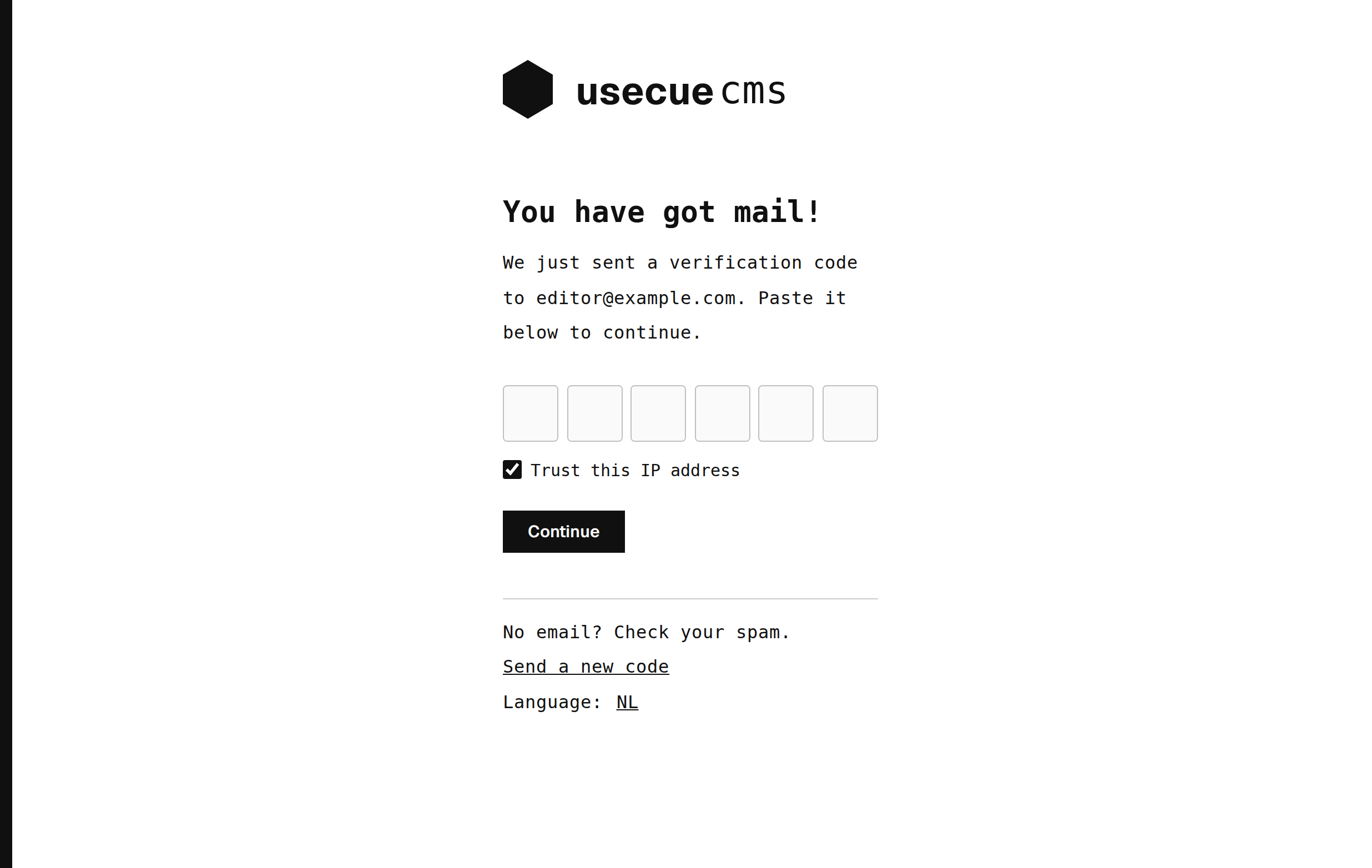The code sent by email