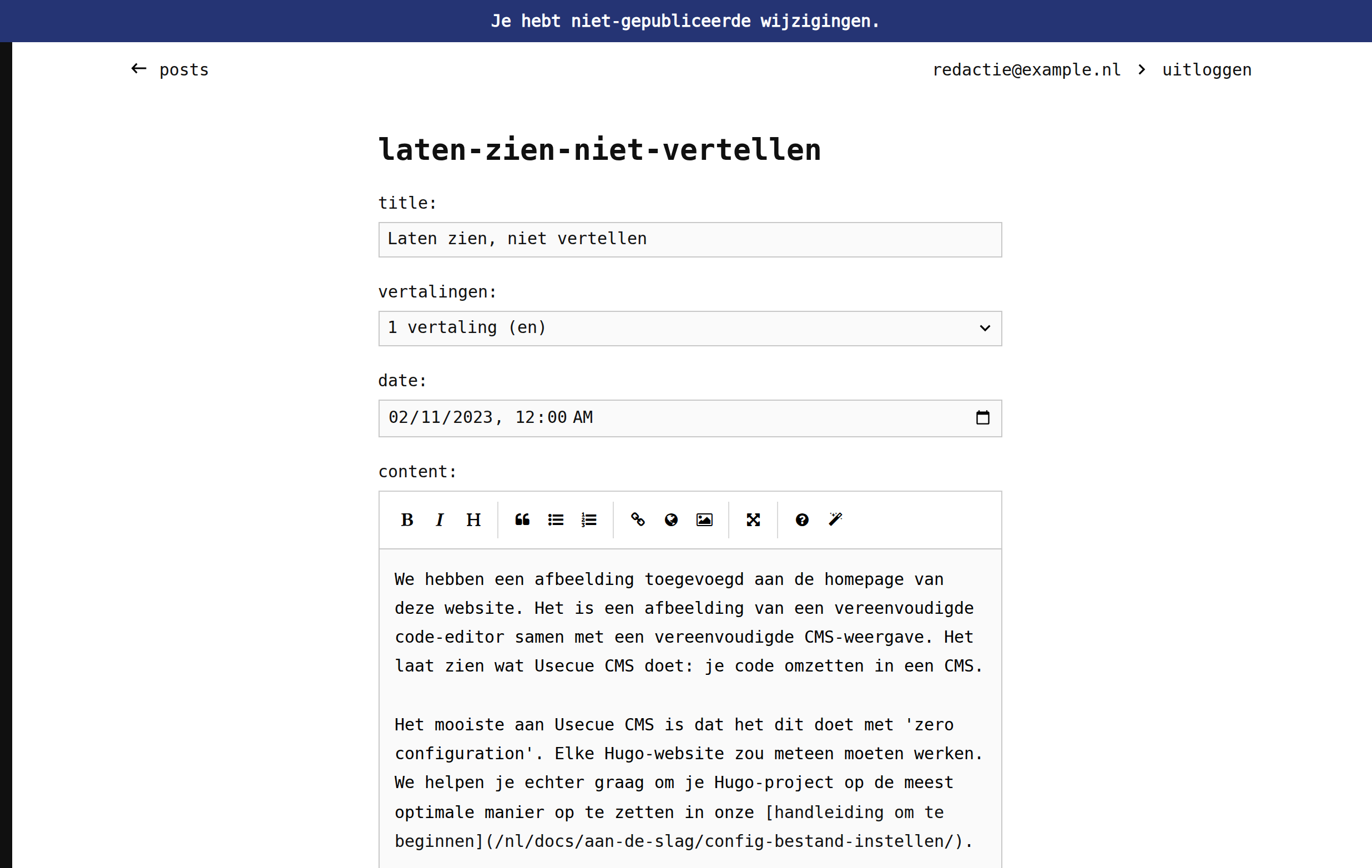Editor met wijzigingen